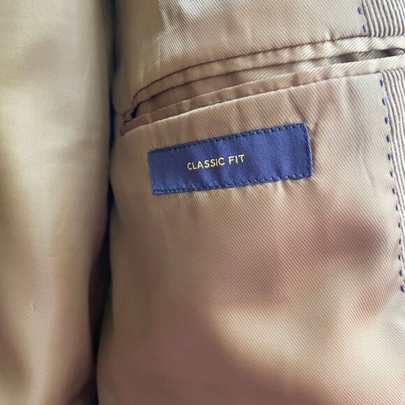 STAFFORD CLASSIC FIT SIGNATURE TAN CORDUROY BLAZER WITH ELBOW PATCHES. SIZE 52R - Picture 7 of 8